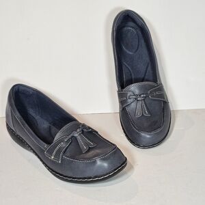 Clarks Womens Career Tassel Leather Loafer Shoes 10 Slip On Office Comfy Gray